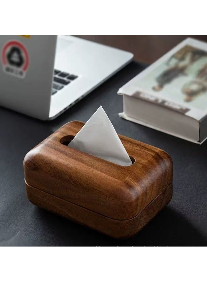 غطاء صندوق مناديل الخشب الخام - ديكور المنزل الرمضاني ، حامل منديل خالي من المواد الكيميائية لغرفة المعيشة / الطعام (البني ، 18 × 13 × 9 سم) - Image 3